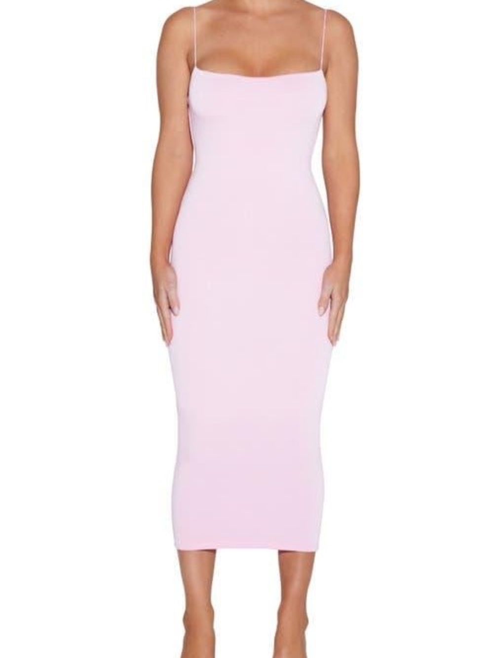 Naked Wardrobe Sultry Dress Strap Bodycon Midi Dress Bubblegum Pink Large
